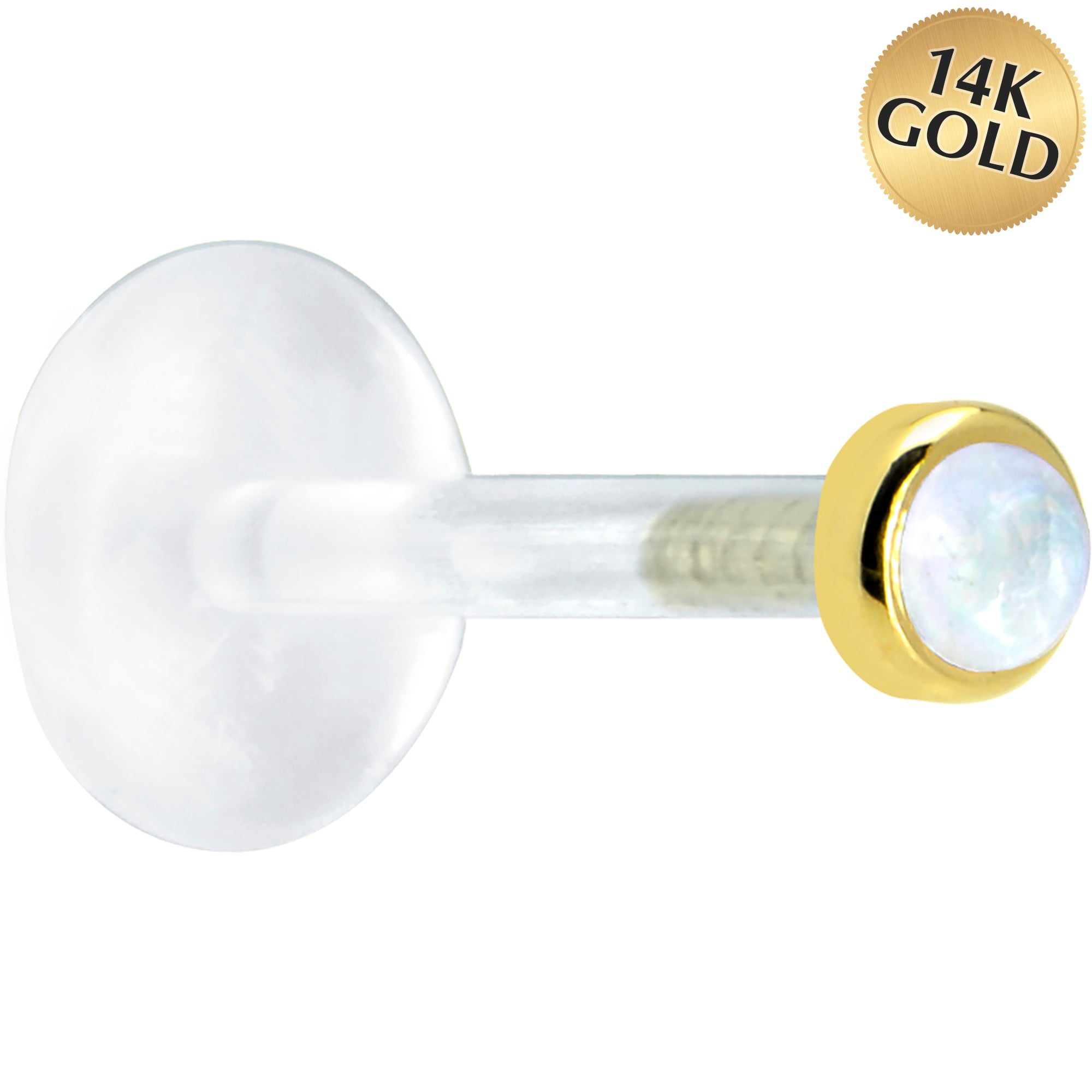 BodyCandy 16G 5/16 Solid 14K Yellow Gold 2mm Genuine Rainbow Moonstone Bioplast Tragus Earring Stud — main product shot