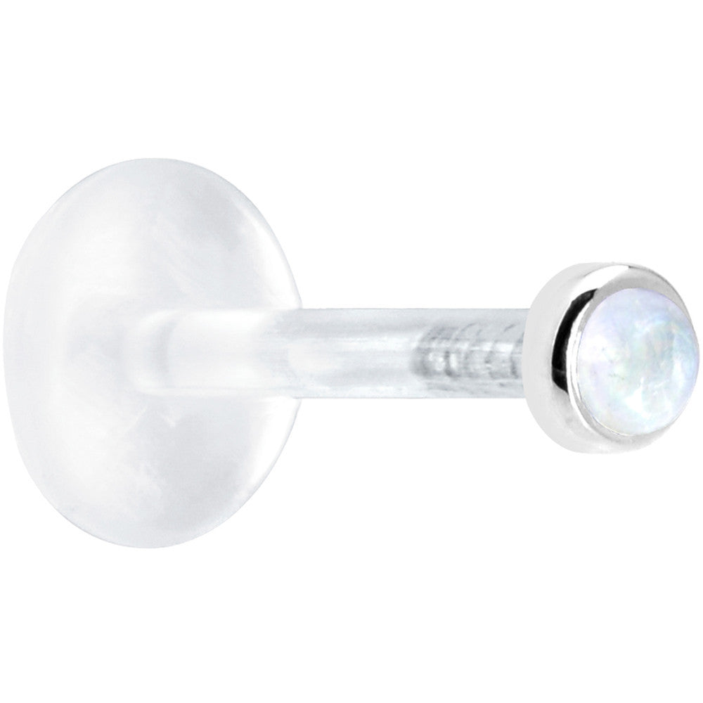 BodyCandy 16G 5/16 Solid 14K White Gold 2mm Genuine Rainbow Moonstone Bioplast Tragus Earring Stud — detail close-up
