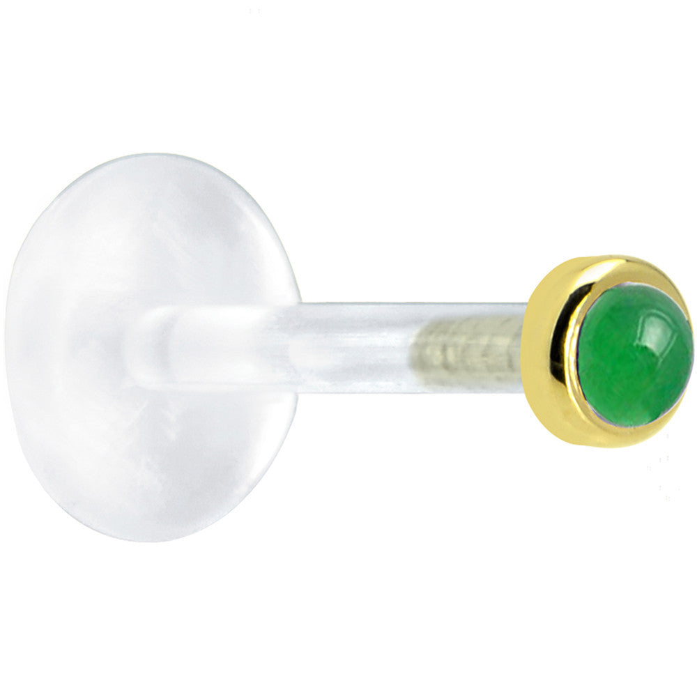 BodyCandy 16G 5/16 Solid 14K Yellow Gold 2mm Genuine Jade Bioplast Tragus Earring Stud — detail close-up