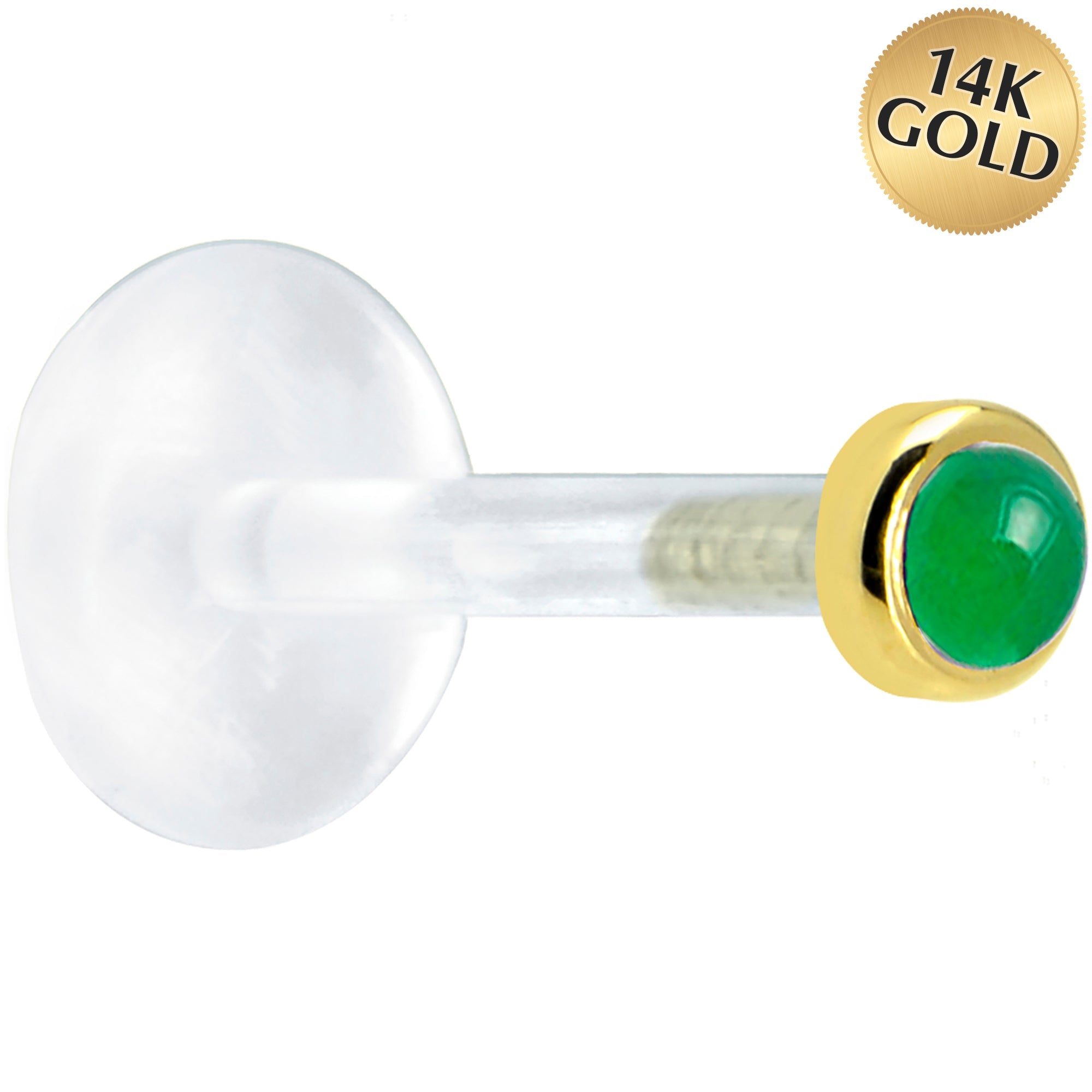 BodyCandy 16G 5/16 Solid 14K Yellow Gold 2mm Genuine Jade Bioplast Tragus Earring Stud — main product shot