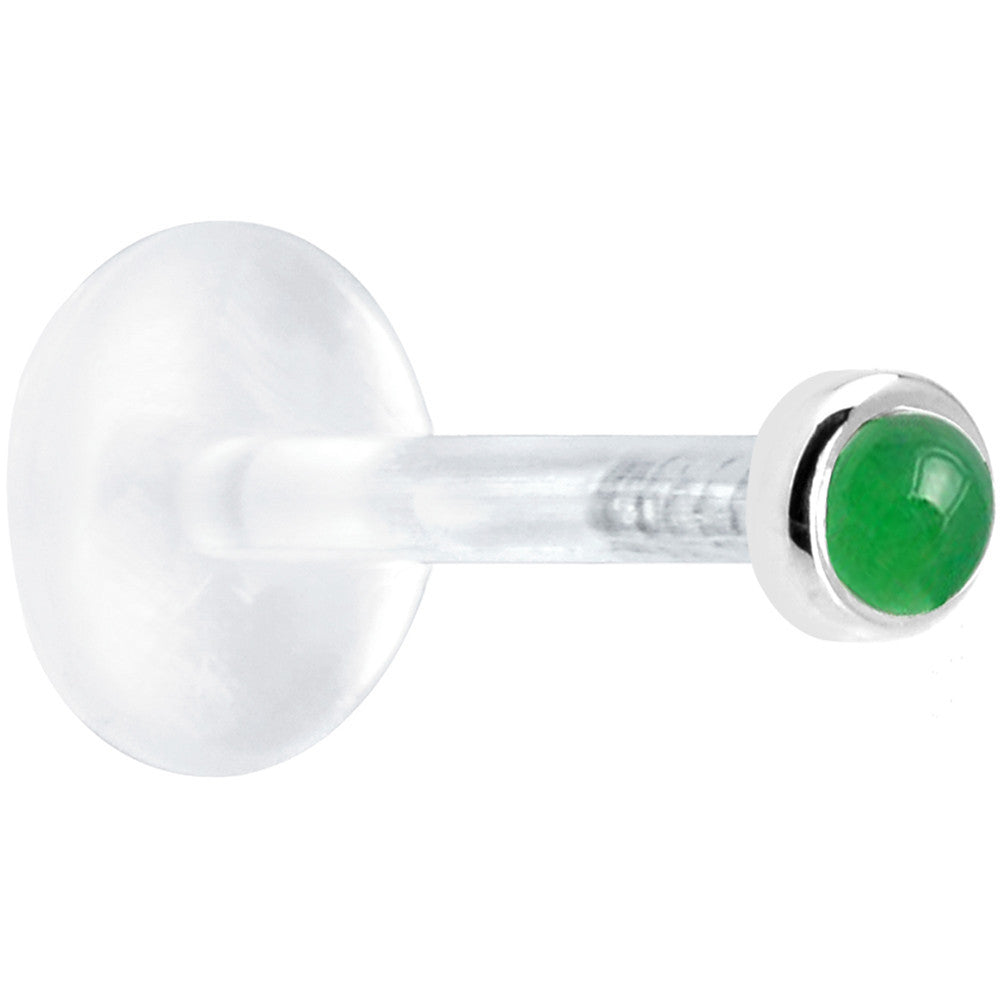 BodyCandy 16G 5/16 Solid 14K White Gold 2mm Genuine Jade Bioplast Tragus Earring Stud — detail close-up