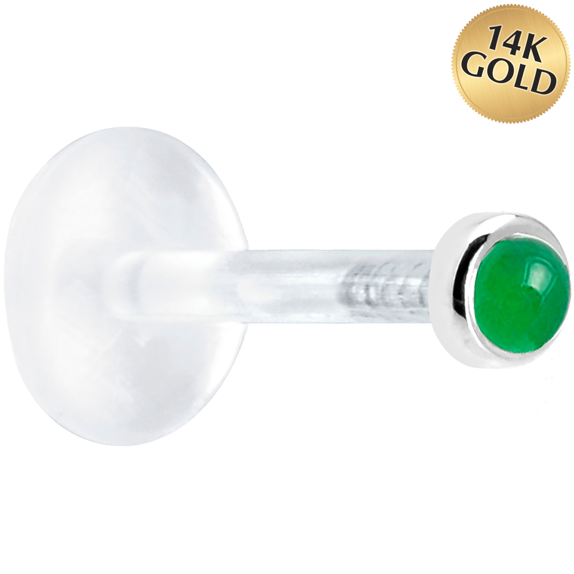 BodyCandy 16G 5/16 Solid 14K White Gold 2mm Genuine Jade Bioplast Tragus Earring Stud — main product shot