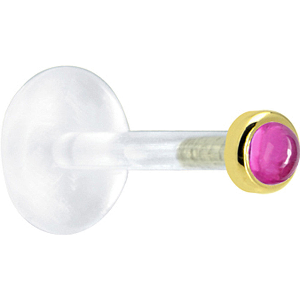 BodyCandy 16G 5/16 Solid 14K Yellow Gold 2mm Genuine Pink Tourmaline Bioplast Tragus Earring Stud — detail close-up