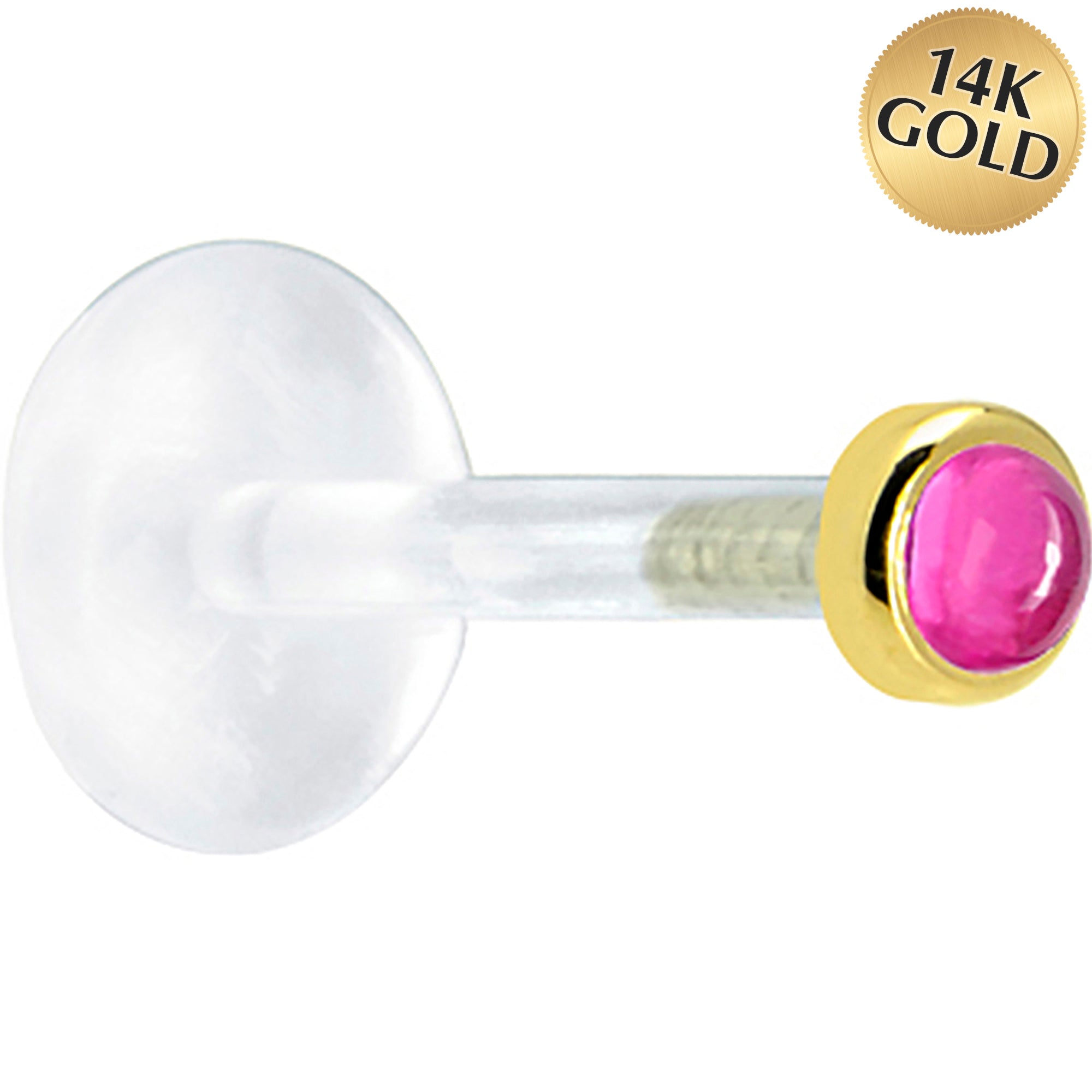 BodyCandy 16G 5/16 Solid 14K Yellow Gold 2mm Genuine Pink Tourmaline Bioplast Tragus Earring Stud — main product shot