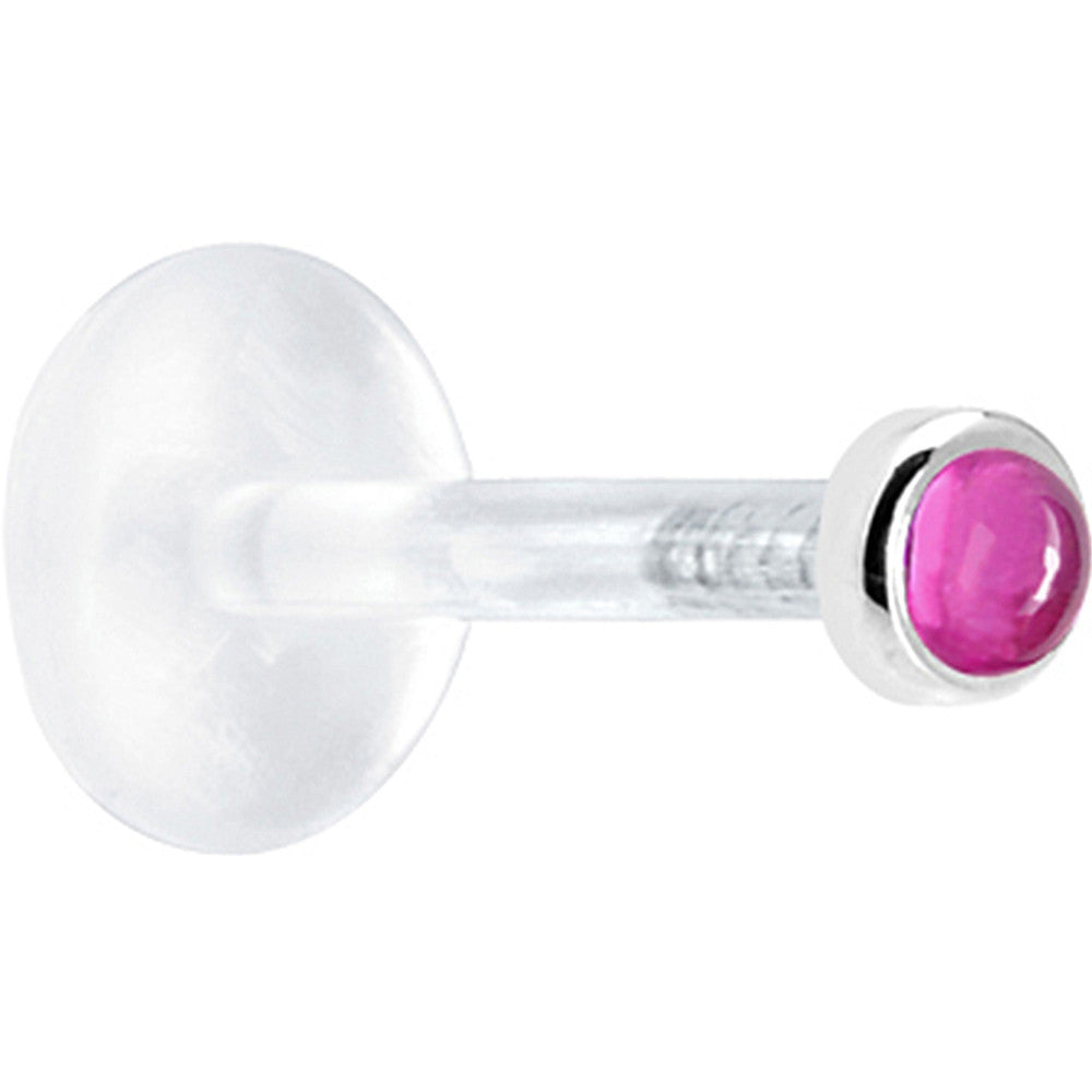 BodyCandy 16G 5/16 Solid 14K White Gold 2mm Genuine Pink Tourmaline Bioplast Tragus Earring Stud — detail close-up