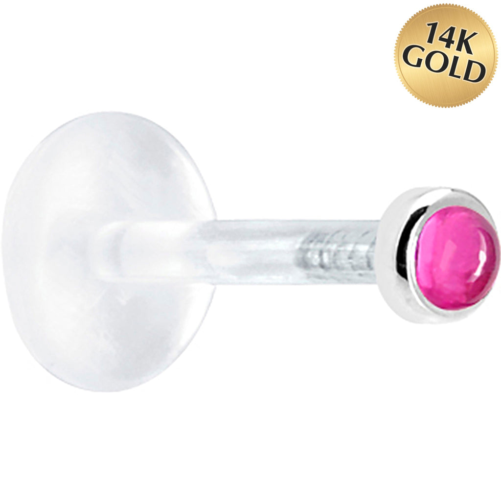 BodyCandy 16G 5/16 Solid 14K White Gold 2mm Genuine Pink Tourmaline Bioplast Tragus Earring Stud — main product shot