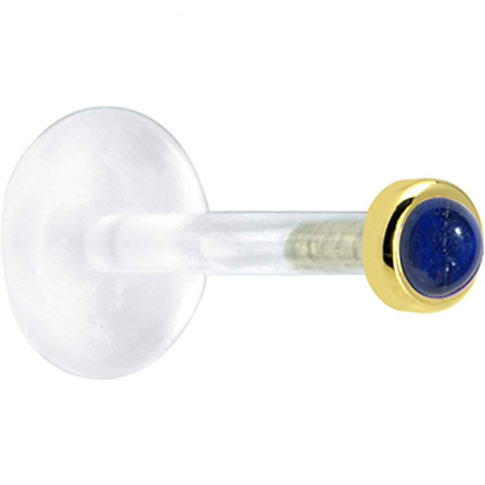 BodyCandy 16G 5/16 Solid 14K Yellow Gold 2mm Genuine Blue Lapis Lazuli Bioplast Tragus Earring Stud — detail close-up
