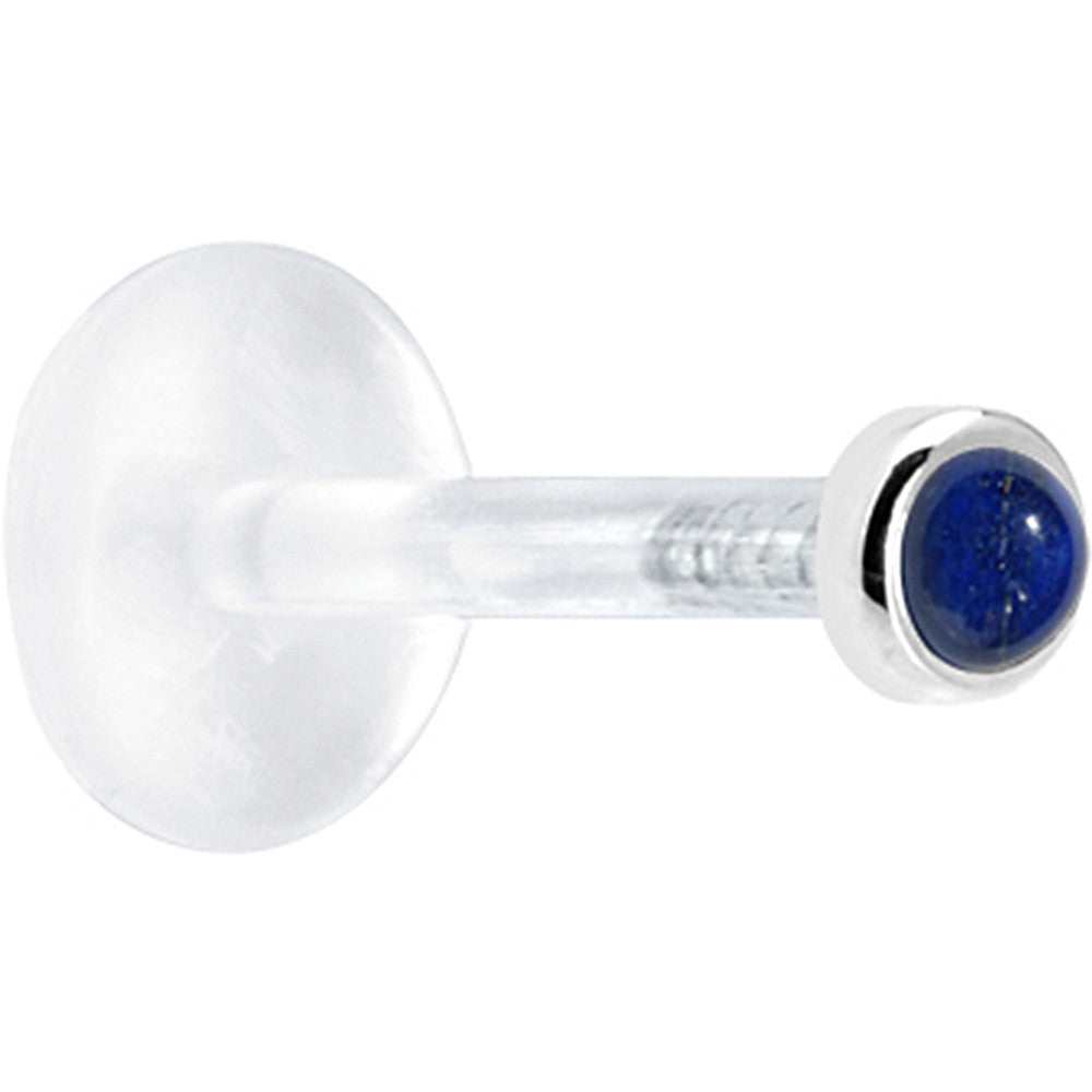 BodyCandy 16G 5/16 Solid 14K White Gold 2mm Genuine Blue Lapis Lazuli Bioplast Tragus Earring Stud — detail close-up