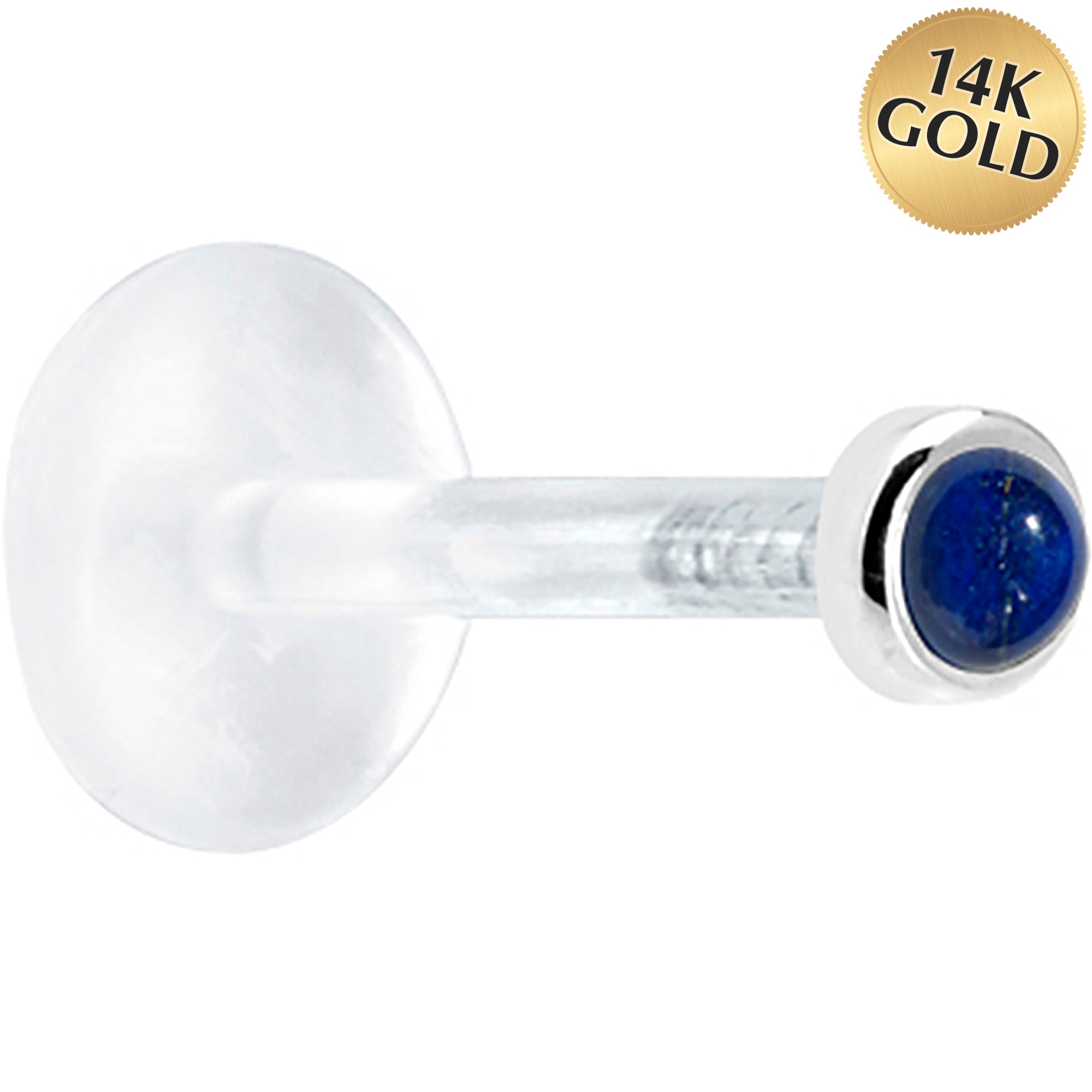 BodyCandy 16G 5/16 Solid 14K White Gold 2mm Genuine Blue Lapis Lazuli Bioplast Tragus Earring Stud — main product shot