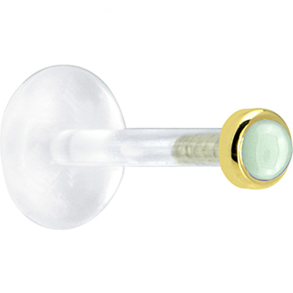 BodyCandy 16G 5/16 Solid 14K Yellow Gold 2mm Genuine Aventurine Quartz Bioplast Tragus Earring Stud — detail close-up