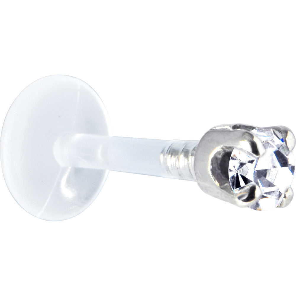 BodyCandy 16G 5/16 Solid 14K White Gold 3mm Clear Cubic Zirconia Bioplast Tragus Earring Stud — detail close-up