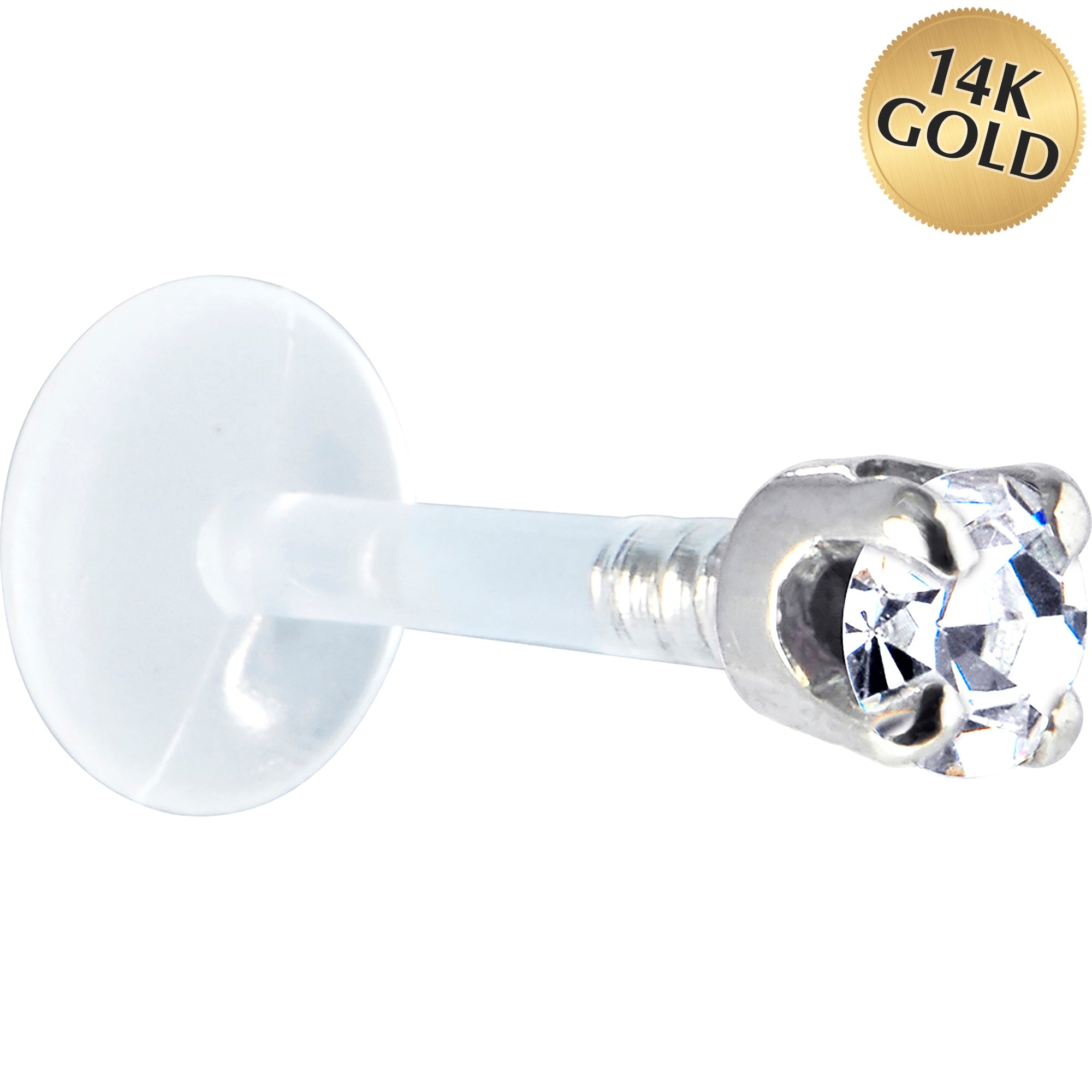BodyCandy 16G 5/16 Solid 14K White Gold 3mm Clear Cubic Zirconia Bioplast Tragus Earring Stud — main product shot