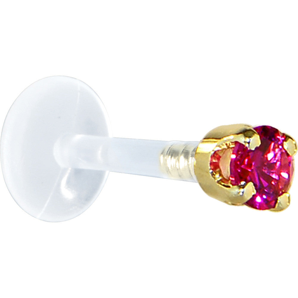 BodyCandy 16G 5/16 Solid 14K Yellow Gold 3mm Red Cubic Zirconia Bioplast Tragus Earring Stud — detail close-up