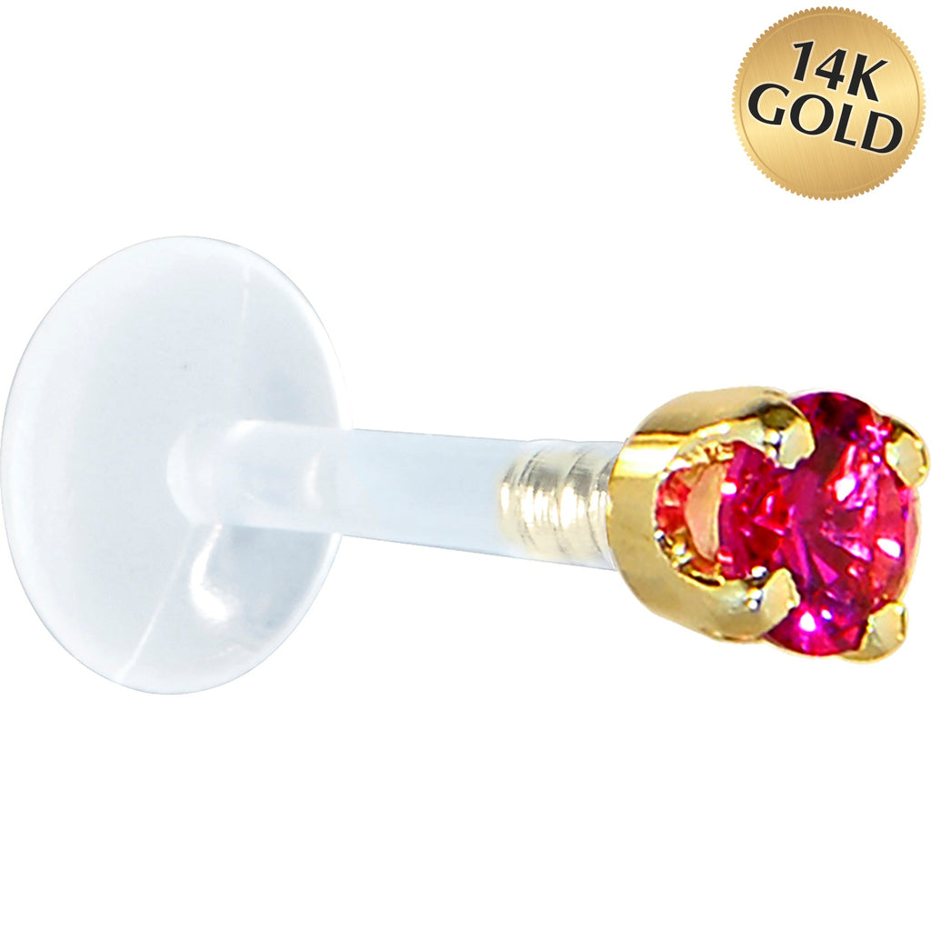 BodyCandy 16G 5/16 Solid 14K Yellow Gold 3mm Red Cubic Zirconia Bioplast Tragus Earring Stud — main product shot