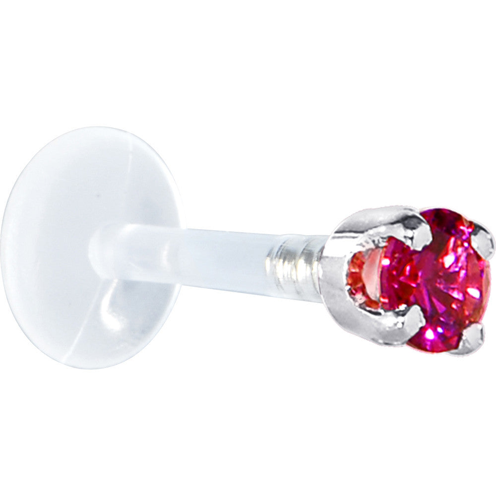 BodyCandy 16G 5/16 Solid 14K White Gold 3mm Red Cubic Zirconia Bioplast Tragus Earring Stud — detail close-up