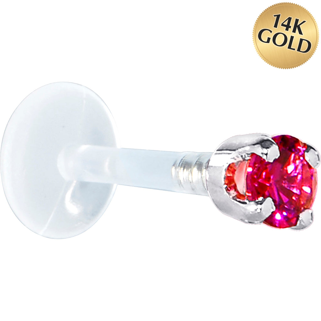 BodyCandy 16G 5/16 Solid 14K White Gold 3mm Red Cubic Zirconia Bioplast Tragus Earring Stud — main product shot