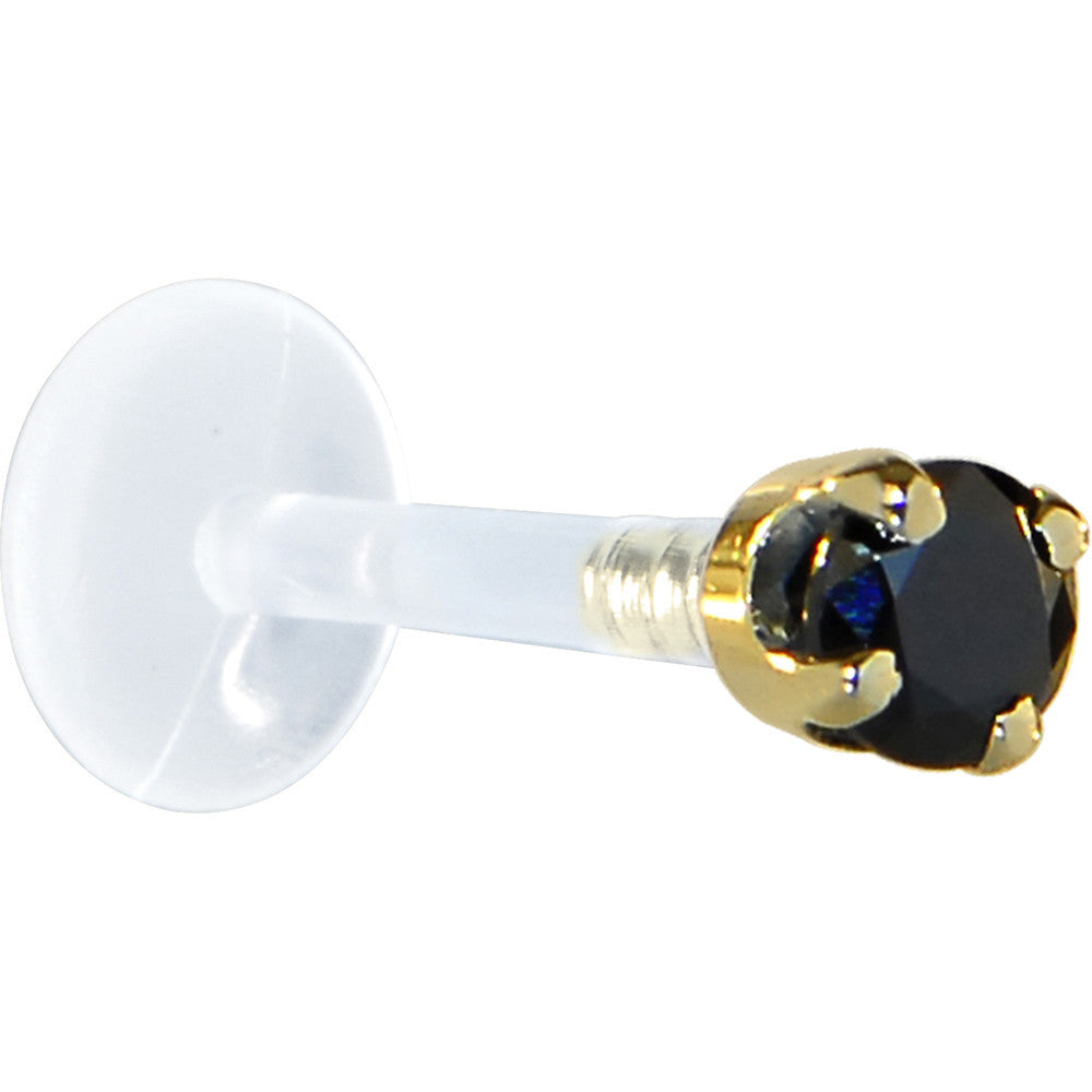 BodyCandy 16G 5/16 Solid 14K Yellow Gold 3mm Black Cubic Zirconia Bioplast Tragus Earring Stud — detail close-up