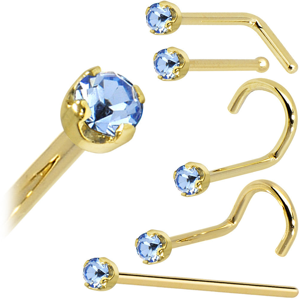 BodyCandy Solid 14K Yellow Gold 2mm Light Blue Cubic Zirconia Nose Ring — size reference