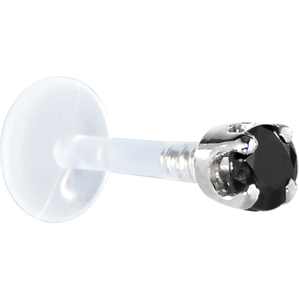 BodyCandy 16G 5/16 Solid 14K White Gold 3mm Black Cubic Zirconia Bioplast Tragus Earring Stud — detail close-up