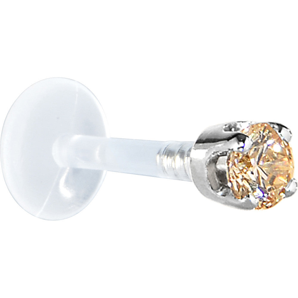 BodyCandy 16G 5/16 Solid 14K White Gold 3mm Champagne Cubic Zirconia Bioplast Tragus Earring Stud — detail close-up