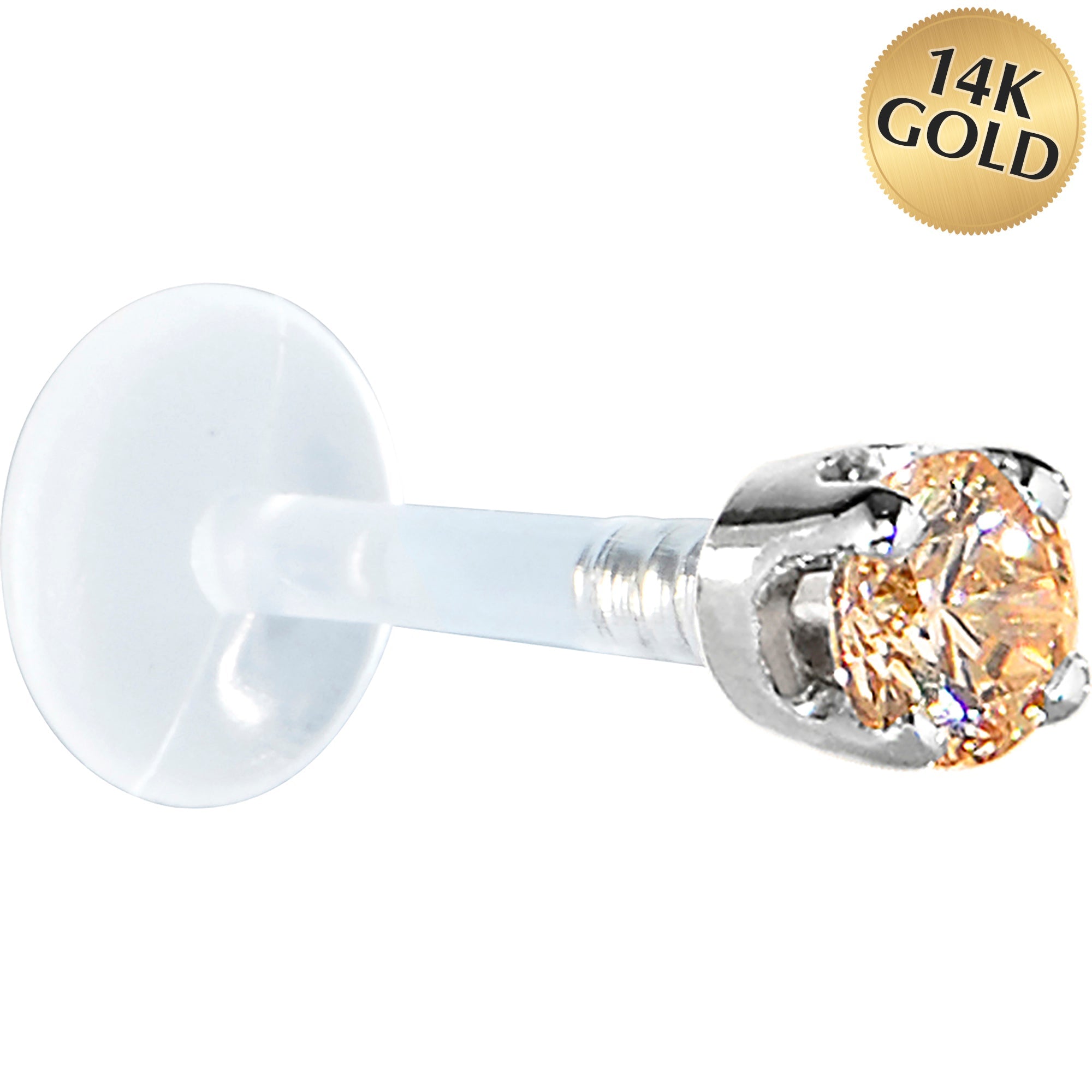 BodyCandy 16G 5/16 Solid 14K White Gold 3mm Champagne Cubic Zirconia Bioplast Tragus Earring Stud — main product shot