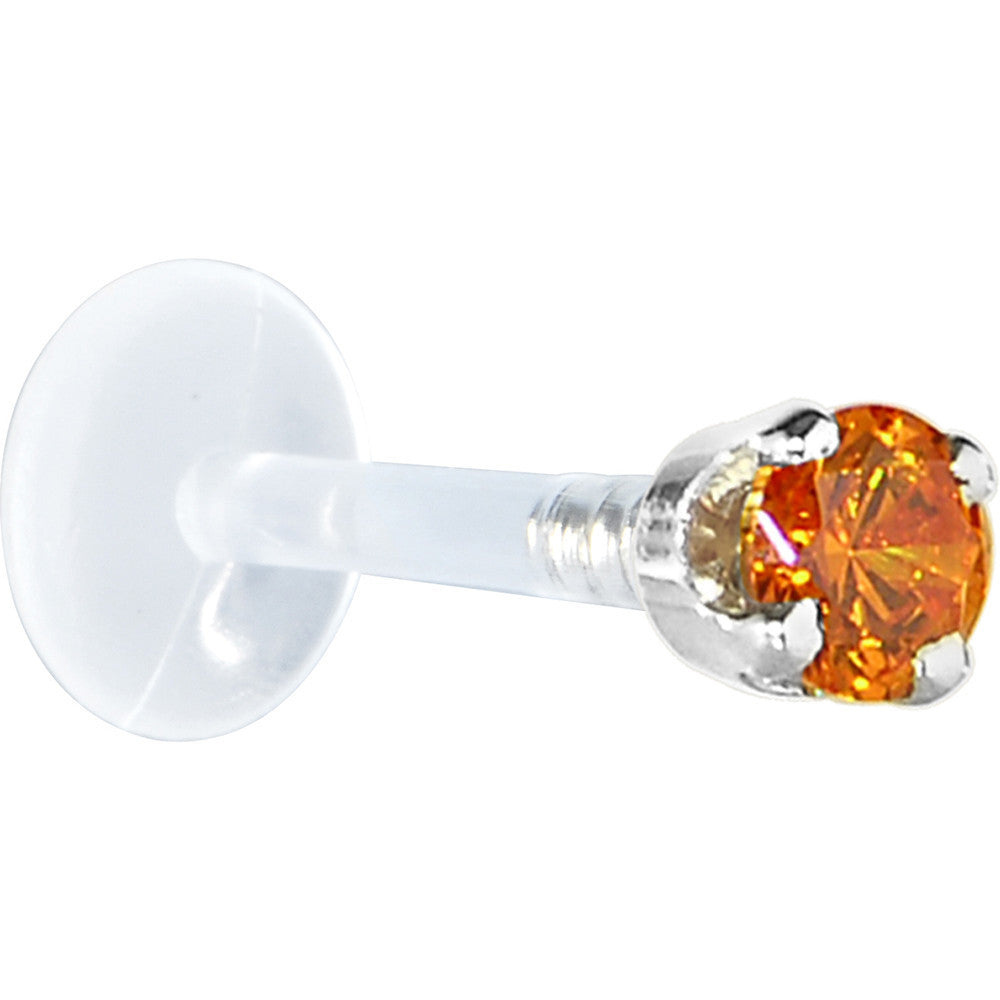 BodyCandy 16G 5/16 Solid 14K White Gold 3mm Orange Cubic Zirconia Bioplast Tragus Earring Stud — detail close-up