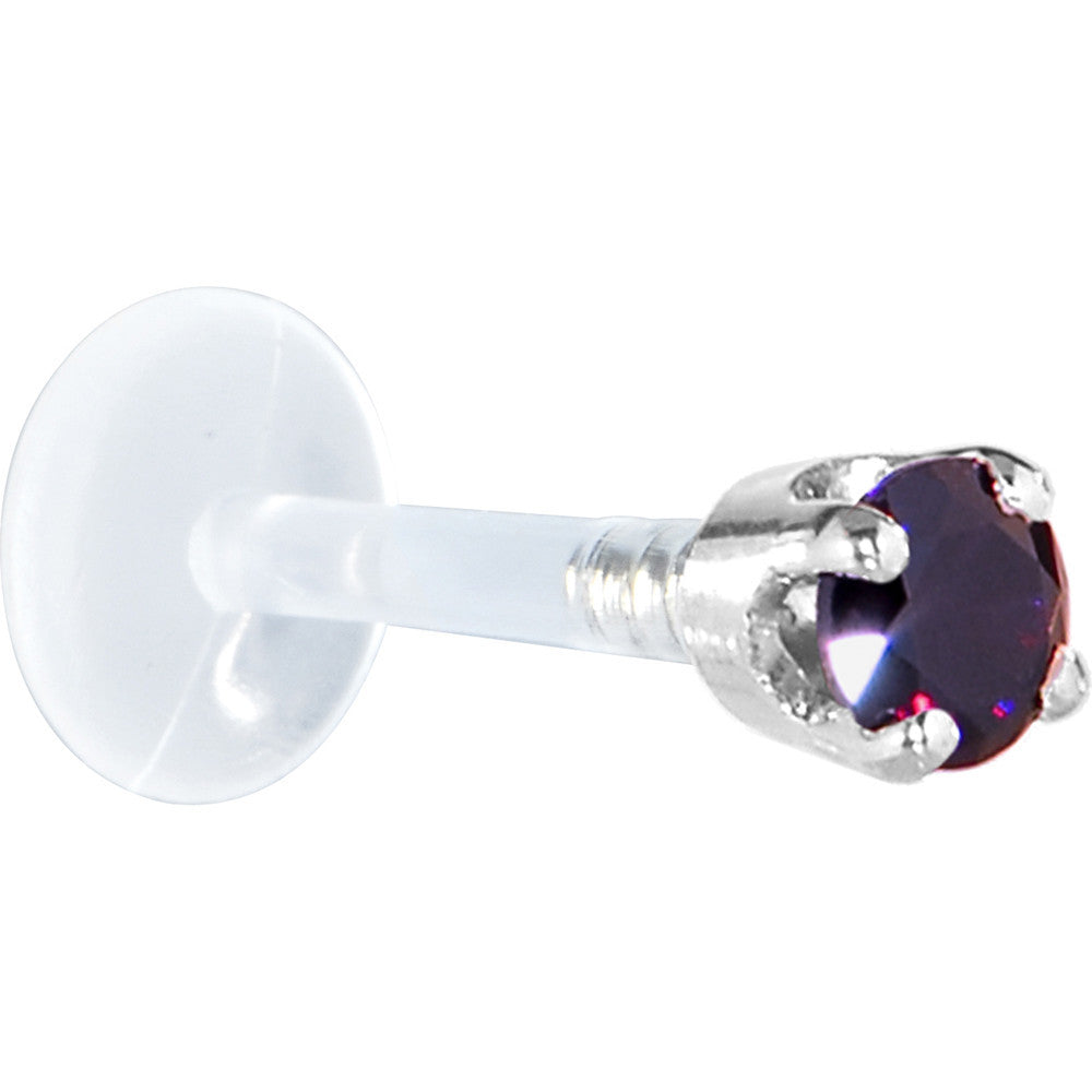 BodyCandy 16G 5/16 Solid 14K White Gold 3mm Amethyst Cubic Zirconia Bioplast Tragus Earring Stud — detail close-up