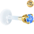 BodyCandy 16G 5/16 Solid 14K Yellow Gold 3mm Arctic Blue Cubic Zirconia Bioplast Tragus Earring Stud — main product shot
