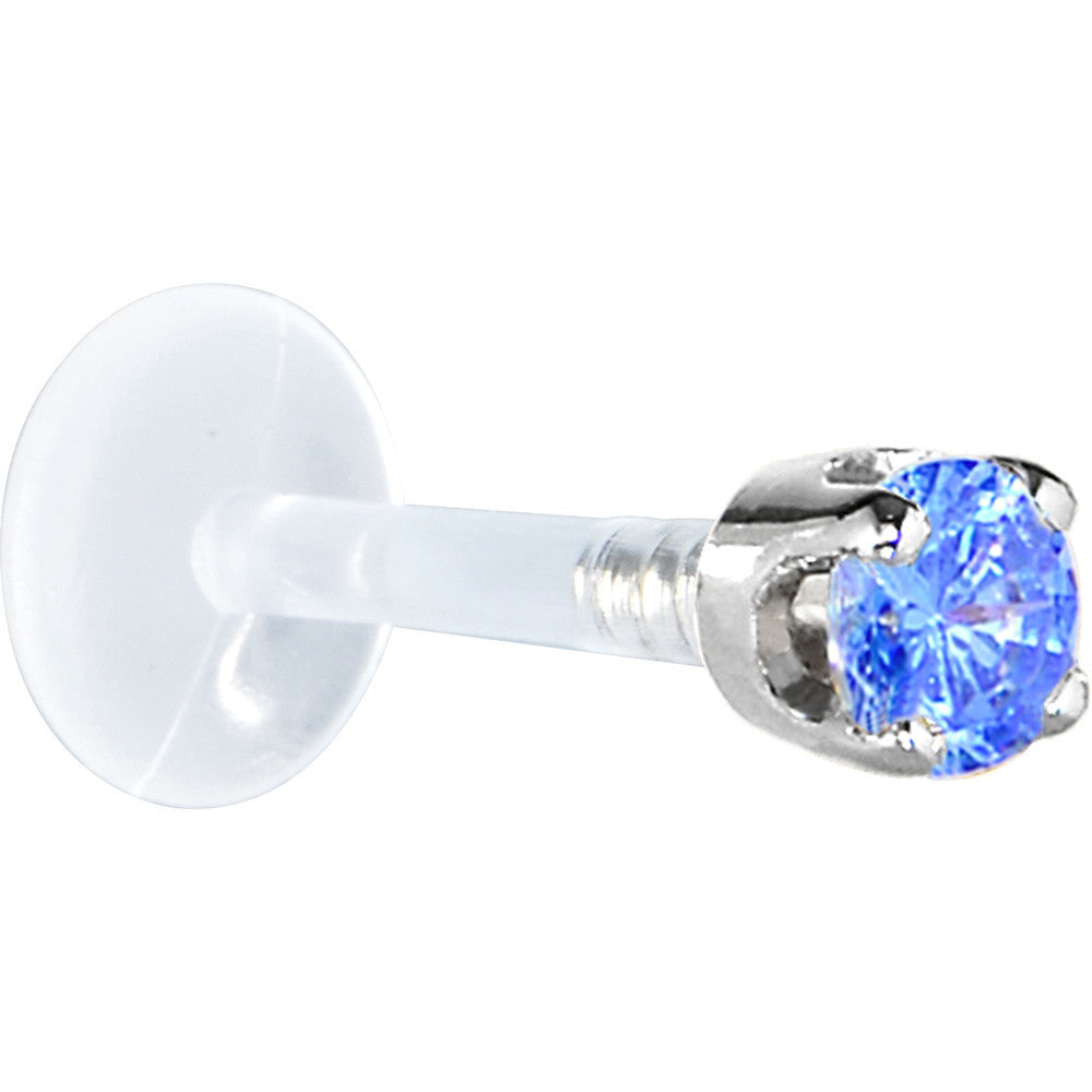 BodyCandy 16G 5/16 Solid 14K White Gold 3mm Arctic Blue Cubic Zirconia Bioplast Tragus Earring Stud — detail close-up
