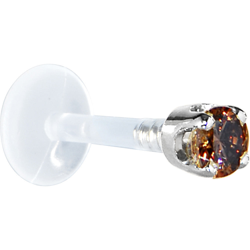 BodyCandy 16G 5/16 Solid 14K White Gold 3mm Brown Cubic Zirconia Bioplast Tragus Earring Stud — detail close-up