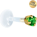BodyCandy 16G 5/16 Solid 14K Yellow Gold 3mm Green Cubic Zirconia Bioplast Tragus Earring Stud — main product shot