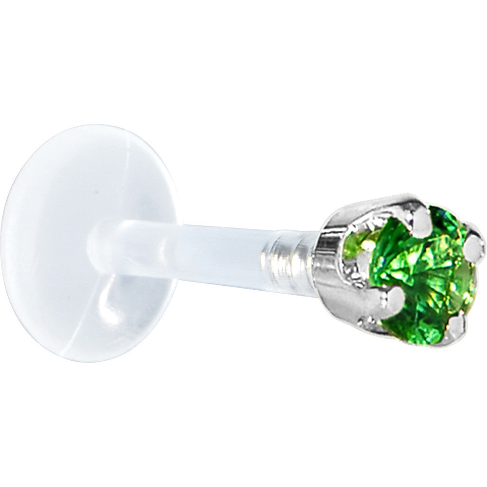 BodyCandy 16G 5/16 Solid 14K White Gold 3mm Green Cubic Zirconia Bioplast Tragus Earring Stud — detail close-up