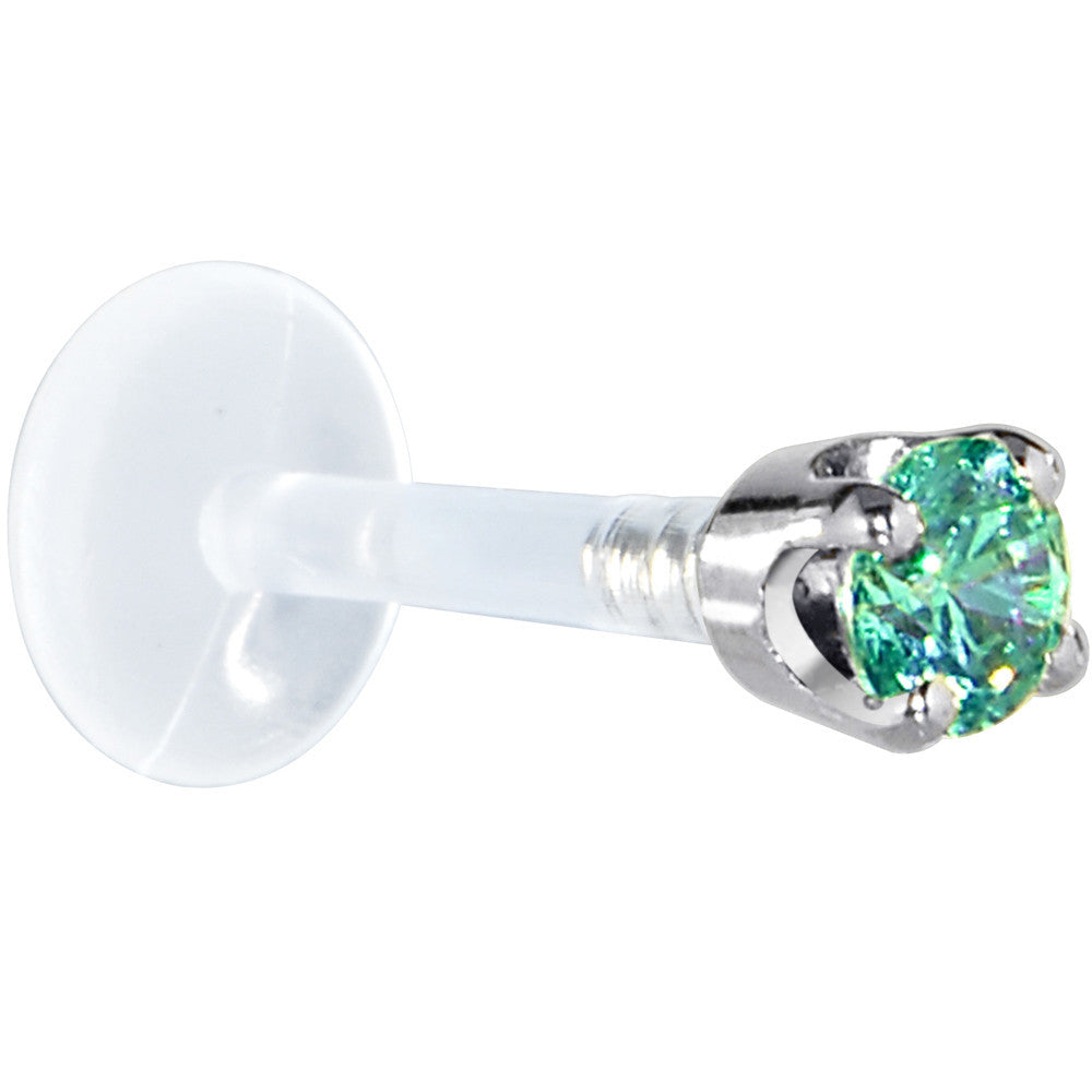 BodyCandy 16G 5/16 Solid 14K White Gold 3mm Mint Green Cubic Zirconia Bioplast Tragus Earring Stud — detail close-up