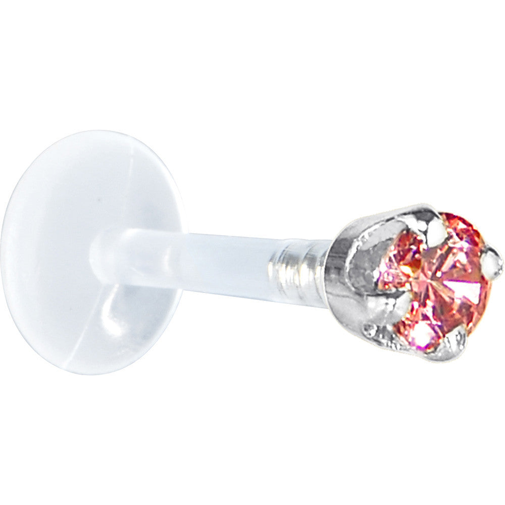 BodyCandy 16G 5/16 Solid 14K White Gold 3mm Salmon Cubic Zirconia Bioplast Tragus Earring Stud — detail close-up