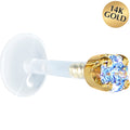 BodyCandy 16G 5/16 Solid 14K Yellow Gold 3mm Plexi Blue Cubic Zirconia Bioplast Tragus Earring Stud — main product shot