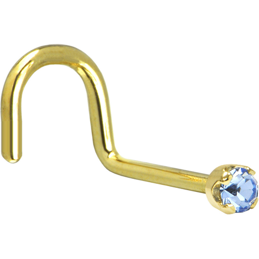 BodyCandy Solid 14K Yellow Gold 2mm Light Blue Cubic Zirconia Nose Ring — lifestyle context