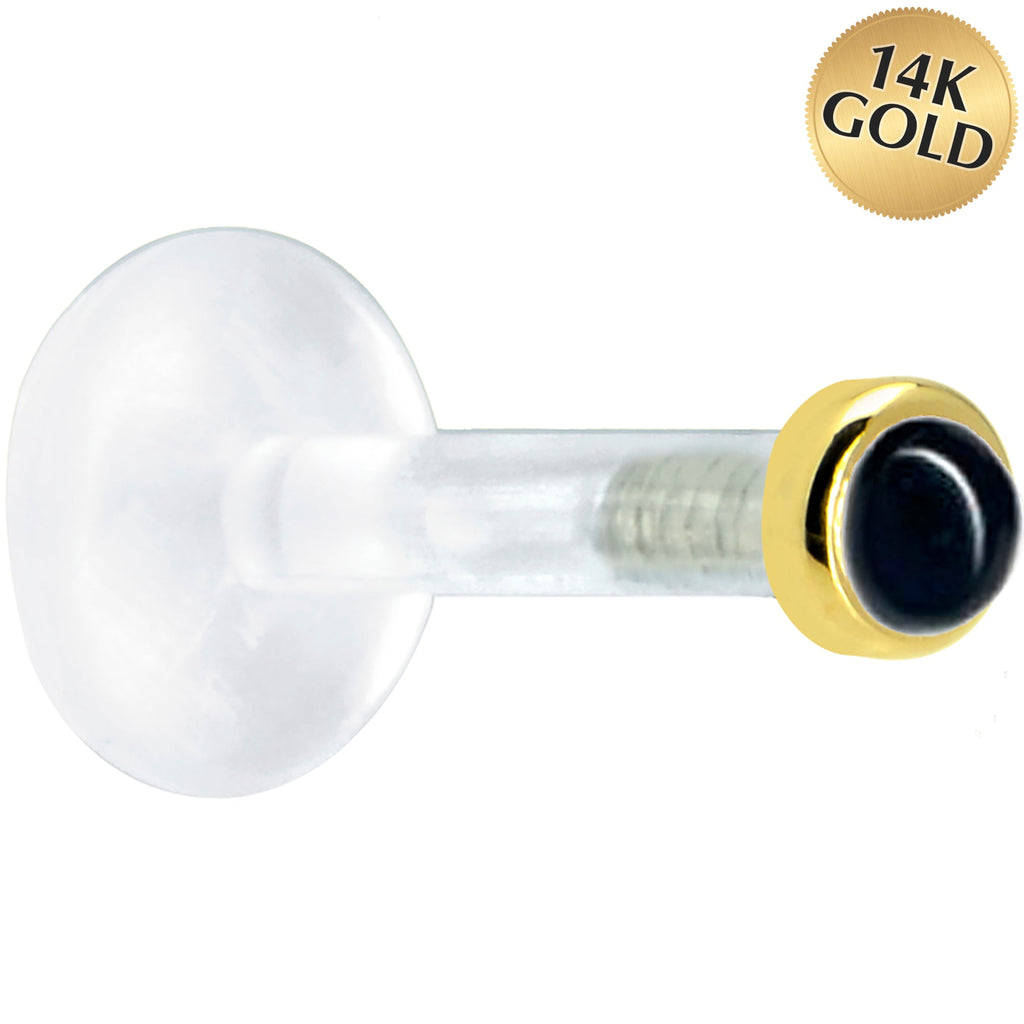 BodyCandy Solid 14K Yellow Gold 2mm Genuine Onyx Bioplast Push in Labret — main product shot