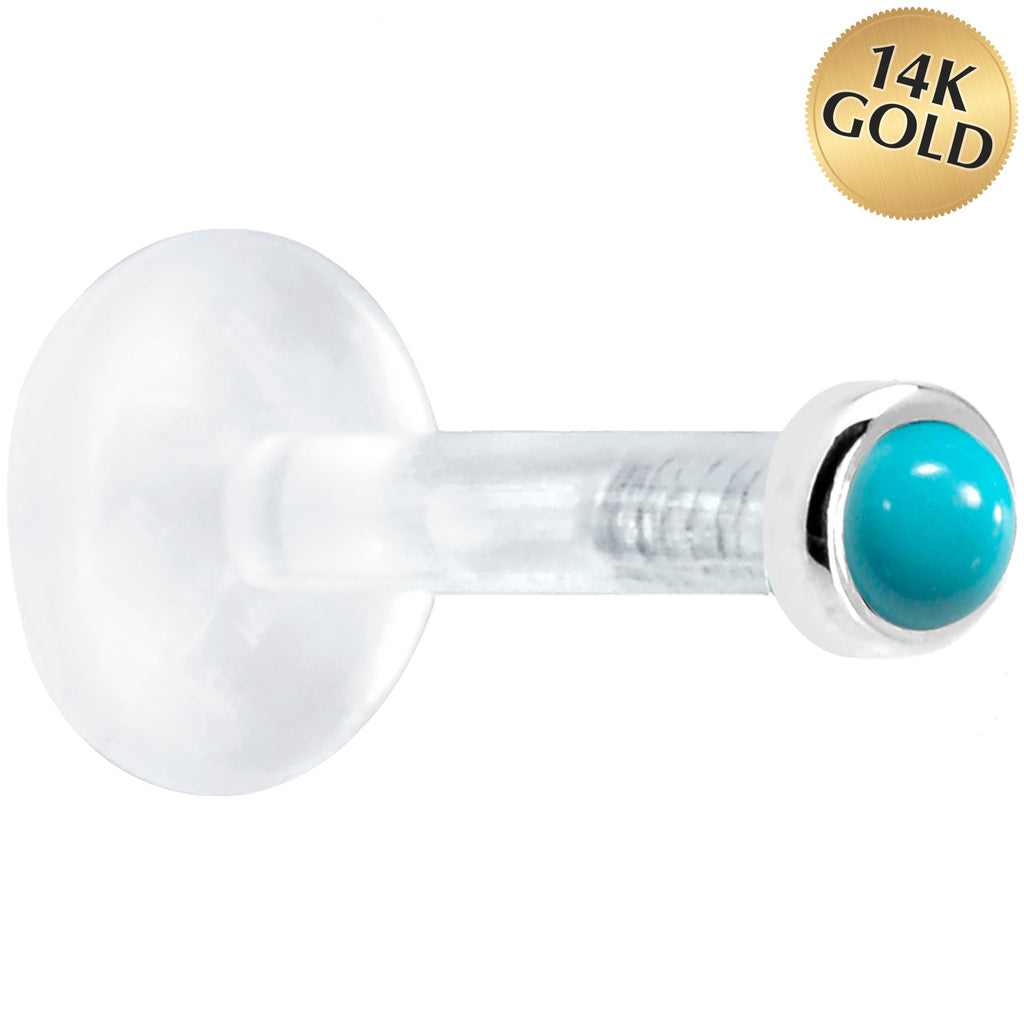 BodyCandy Solid 14K White Gold 2mm Genuine Turquoise Bioplast Push in Labret — main product shot