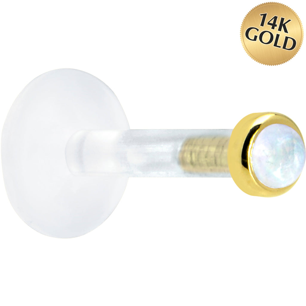 BodyCandy Solid 14K Yellow Gold 2mm Genuine Rainbow Moonstone Bioplast Push in Labret — main product shot