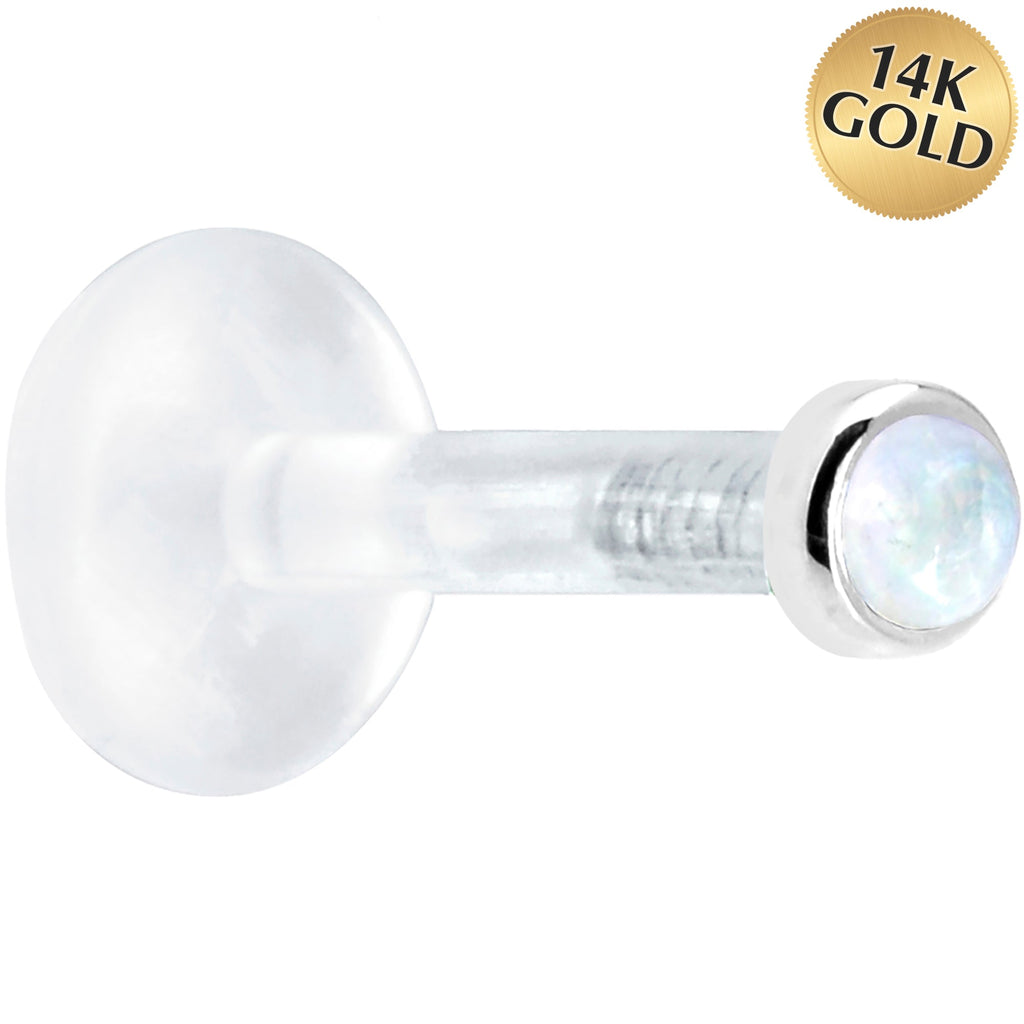 BodyCandy Solid 14K White Gold 2mm Genuine Rainbow Moonstone Bioplast Push in Labret — main product shot