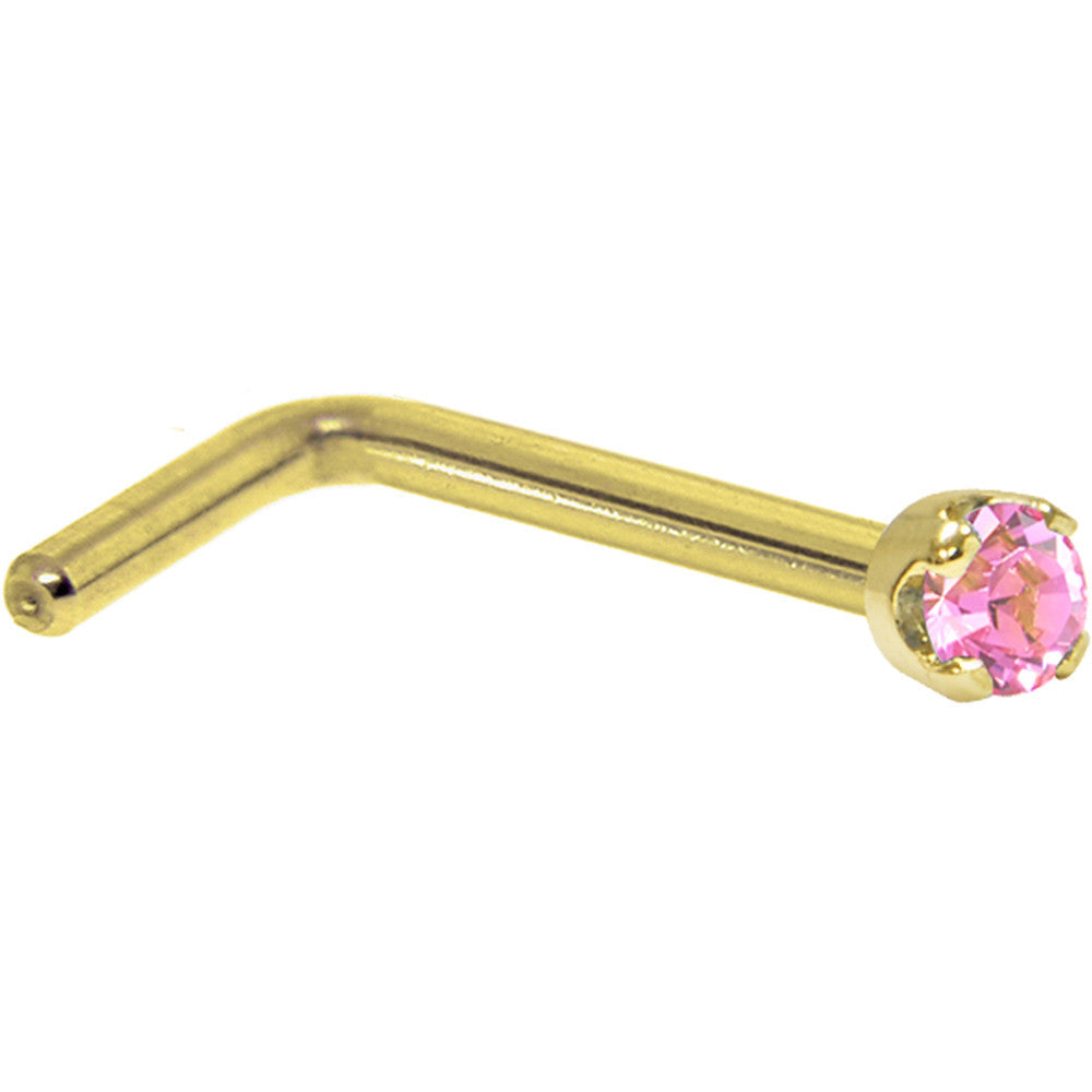 BodyCandy Solid 14K Yellow Gold 2mm Pink Cubic Zirconia Nose Ring — lifestyle context