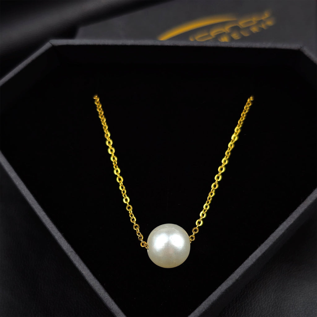 BodyCandy Stainless Steel Gold Tone PVD Chain Necklace Minimalist Pearl Pendant Necklace — main product shot