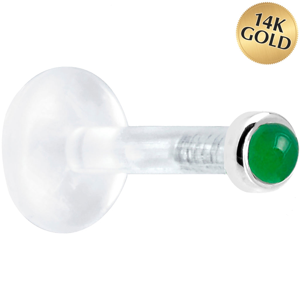 BodyCandy Solid 14K White Gold 2mm Genuine Jade Bioplast Push in Labret — main product shot