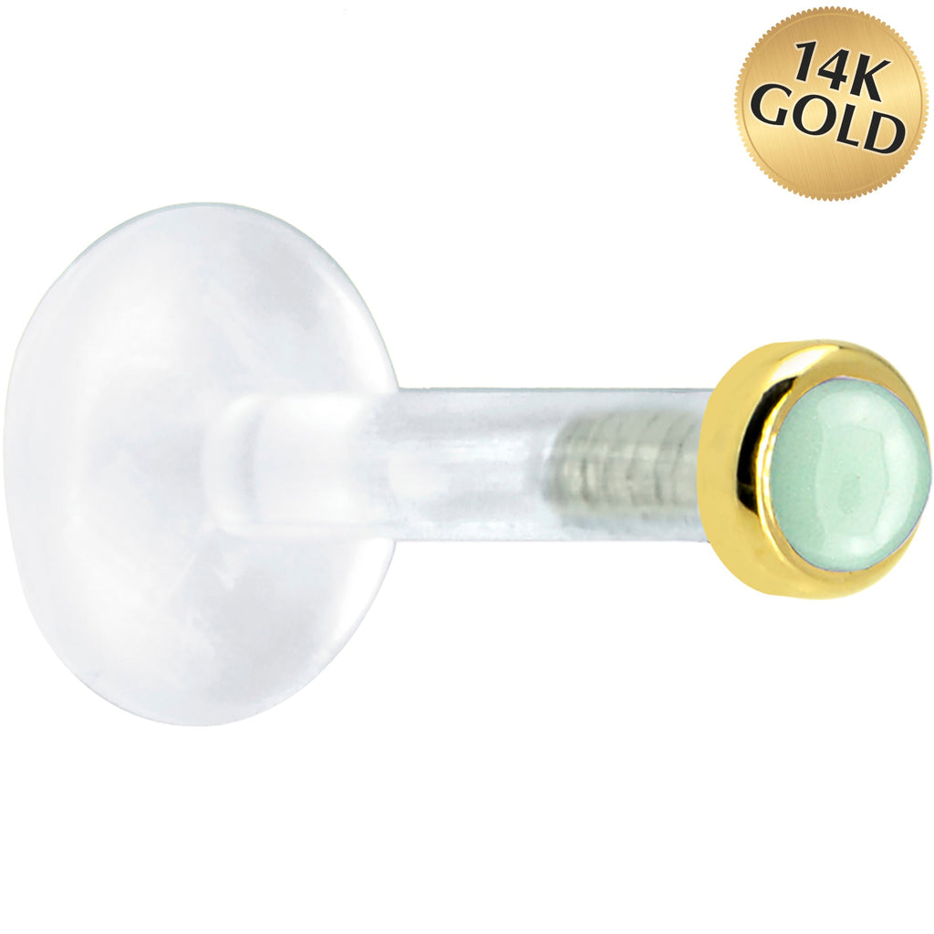 BodyCandy Solid 14K Yellow Gold 2mm Genuine Aventurine Quartz Bioplast Push in Labret — main product shot