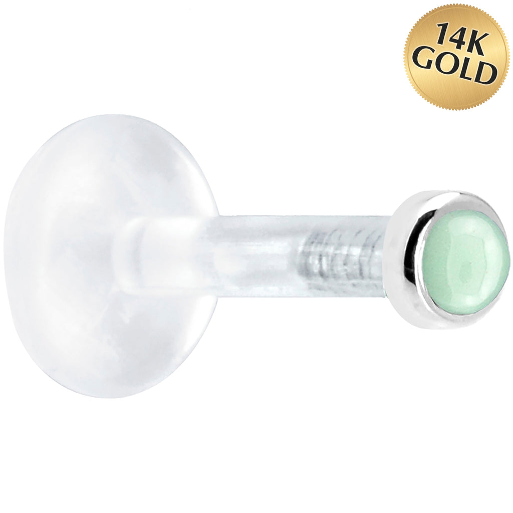 BodyCandy Solid 14K White Gold 2mm Genuine Aventurine Quartz Bioplast Push in Labret — main product shot