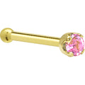 BodyCandy Solid 14K Yellow Gold 2mm Pink Cubic Zirconia Nose Ring — back view