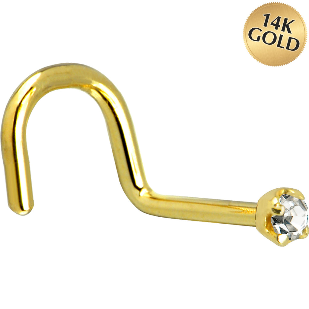 BodyCandy Solid 14K Yellow Gold 2mm Clear Cubic Zirconia Nose Ring — alternative angle