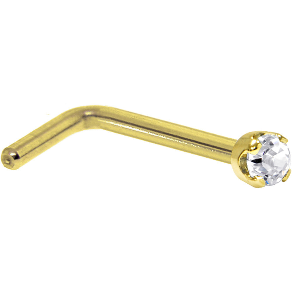 BodyCandy Solid 14K Yellow Gold 2mm Clear Cubic Zirconia Nose Ring — detail close-up