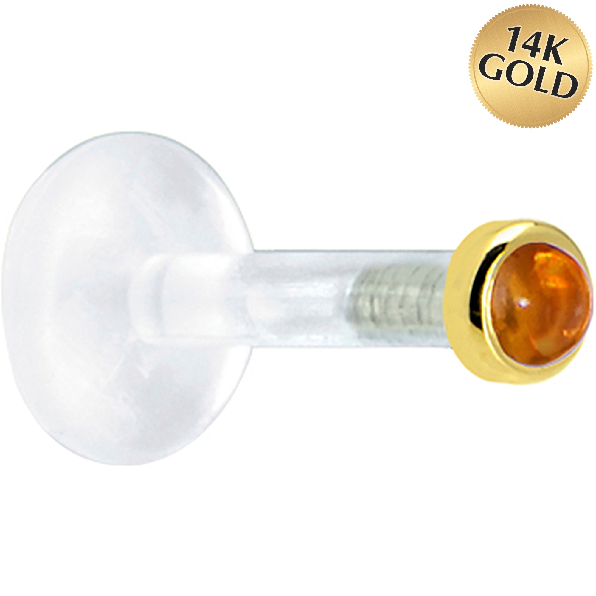 BodyCandy Solid 14K Yellow Gold 2mm Genuine Citrine Bioplast Push in Labret — main product shot
