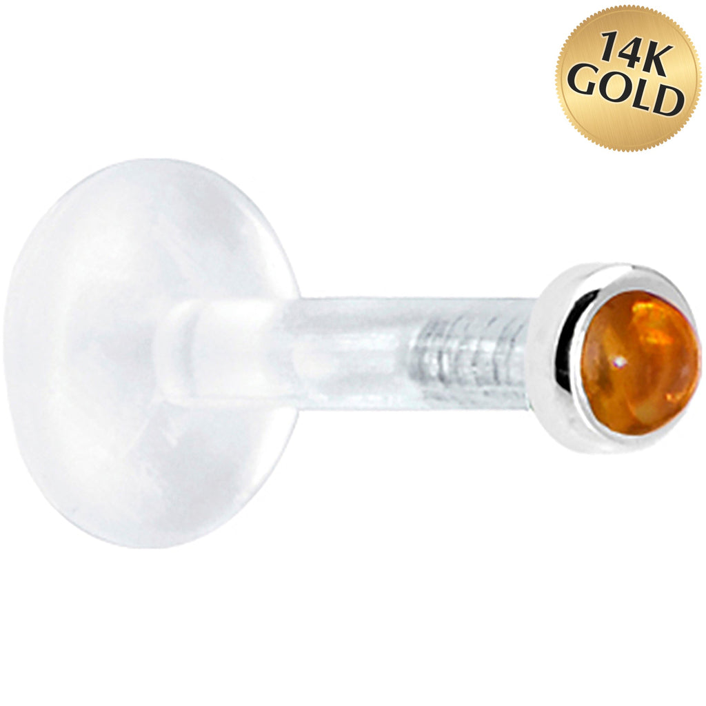 BodyCandy Solid 14K White Gold 2mm Genuine Citrine Bioplast Push in Labret — main product shot